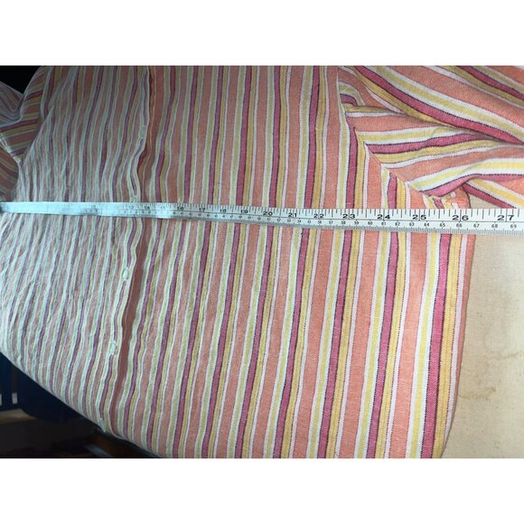 Kim Rogers Pure Linen Shirt Button Up Long Sleeve Peach Stripe Classic Womens 1X - Picture 8 of 11